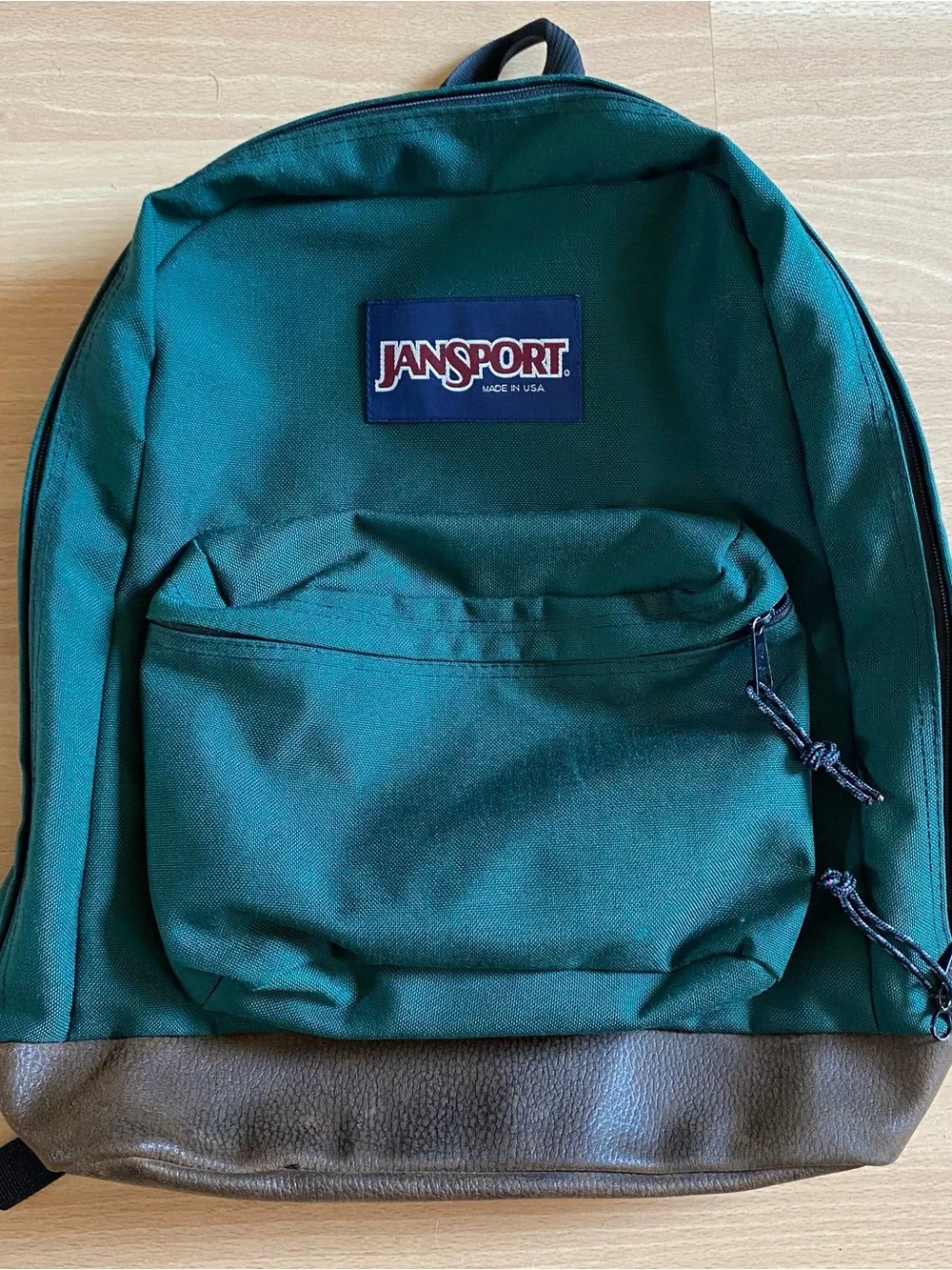 Vintage Jansport Backpack Green Suede Leather Bottom 90s Retro Made in USA